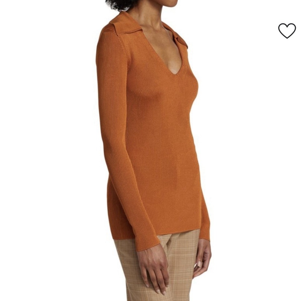 St. John NWT Ribbed Knit V-Neck Sweater Blouse Orange Sz Large Party Modern $495 - Picture 5 of 9